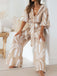 Khaki 1930s Geometric Printed Half Sleeves Lapel Jumpsuit - vintage jumpsuit, retro fashion