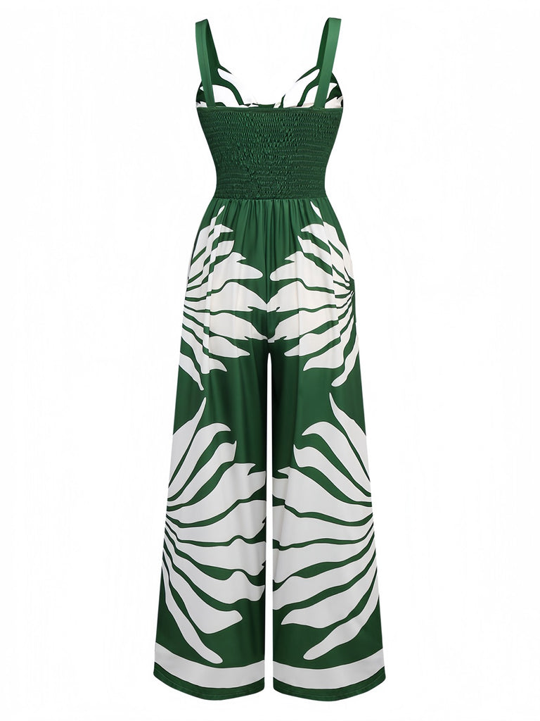 1930s Wide-Strap Hollow Twist Smocked Floral Jumpsuit - vintage jumpsuit, retro fashion