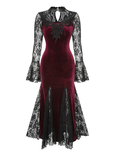 Gothic Vampire Dress Red Velvet Maxi Dress