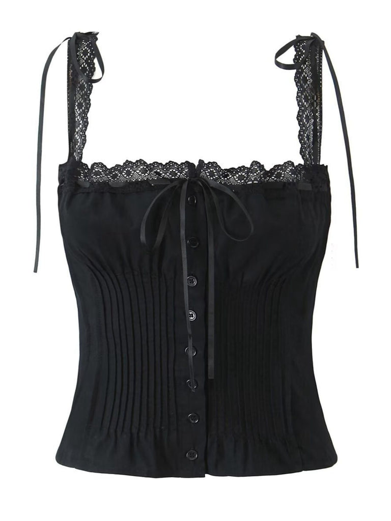 1930s Lace Patchwork Square Neck Pleated Camisole - vintage fashion, retro style