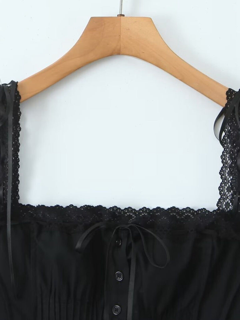1930s Lace Patchwork Square Neck Pleated Camisole - vintage fashion, retro style