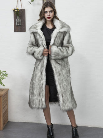 1930s Lapel Faux Fur Long Coat - vintage fashion, retro style