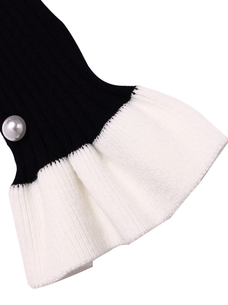 1930s Lapel Knitted Colorblock Fishtail Dress, vintage dress, retro fashion - perfect for women who love vintage and retro fashion