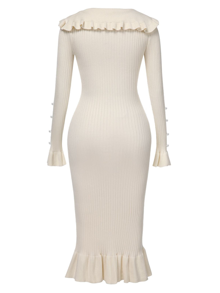 1930s Lapel Knitted Colorblock Fishtail Dress, vintage dress, retro fashion - perfect for women who love vintage and retro fashion