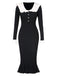 1930s Lapel Knitted Colorblock Fishtail Dress, vintage dress, retro fashion - perfect for women who love vintage and retro fashion