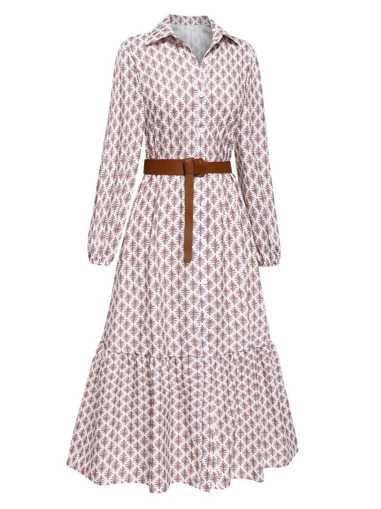 1930s Lapel Printed Belted Long Sleeve Dress: where 1930s romance meets her modern spirit