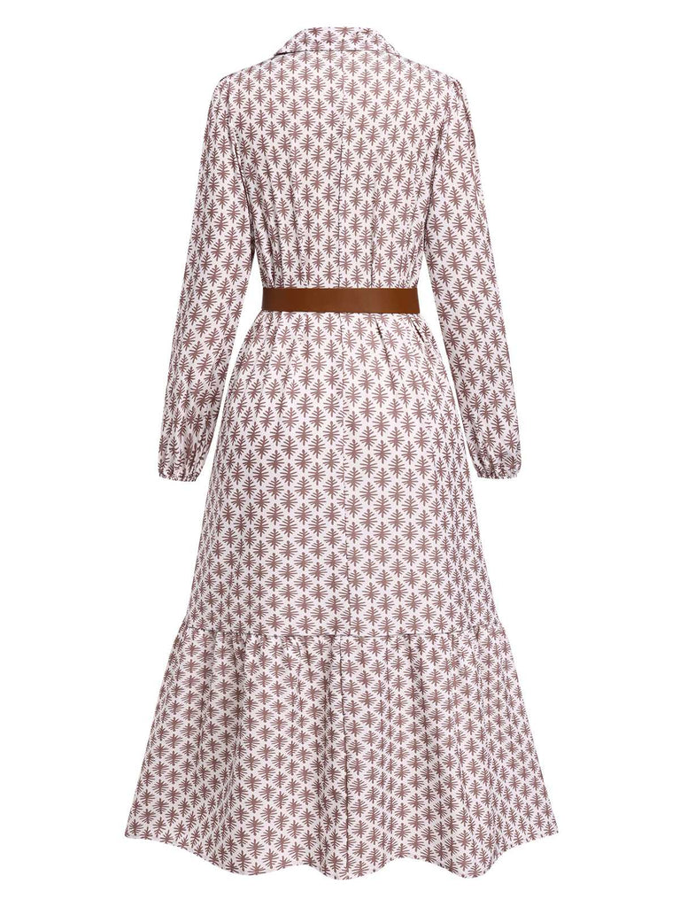 This 1930s Lapel Printed Belted Long Sleeve Dress wraps her in 1930s elegance, one twirl at a time