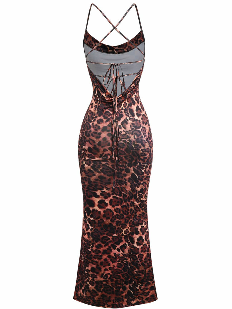 1930s Leopard Print Backless Spaghetti Strap Dress - vintage dress, retro fashion