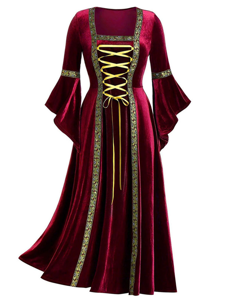 1930s Medieval Renaissance Velvet Trim Dress - vintage dress, retro fashion