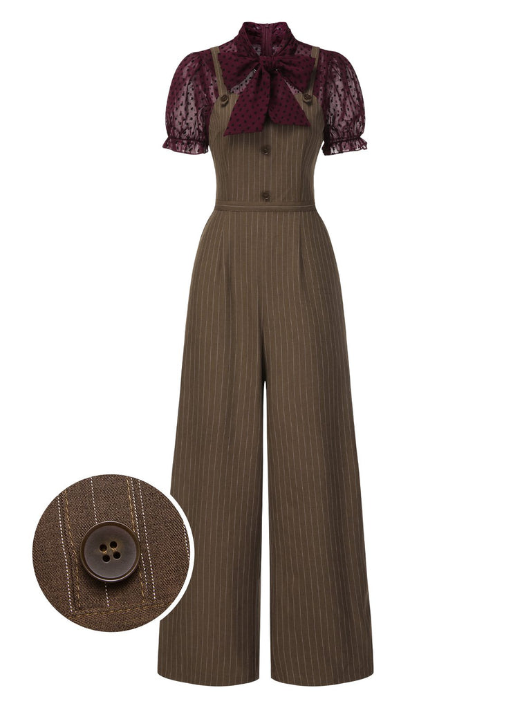 1930s Mesh Patchwork Vertical Stripe Jumpsuit - vintage jumpsuit, retro fashion