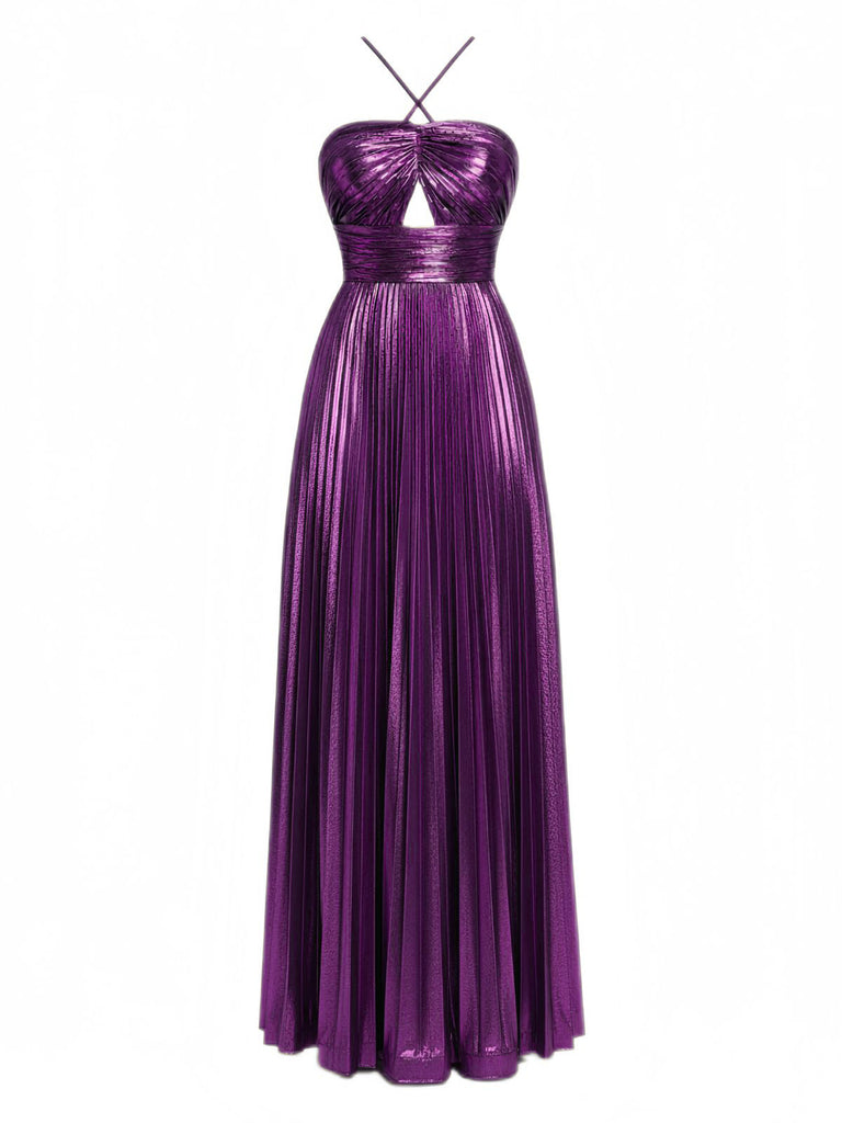 Gold 1930s Metallic Cross Halter Pleated Dress | Retro Stage Gold 1930s Metallic Cross Halter Pleated Dress | Retro Stage
