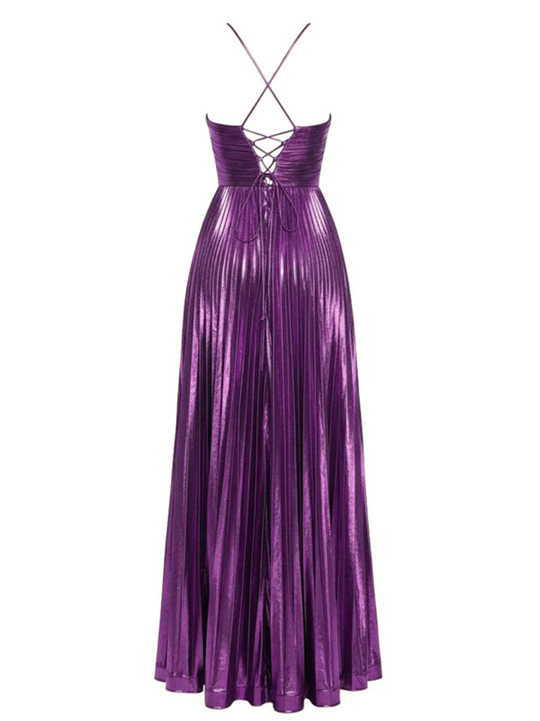 1930s Metallic Cross Halter Pleated Dress - vintage dress, retro fashion