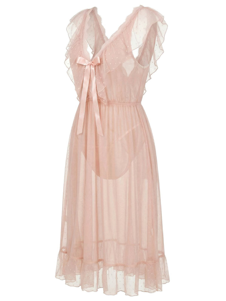 1930s Polka Dot Spaghetti Strap Mesh Princess Nightgown - vintage nightgown, retro sleepwear