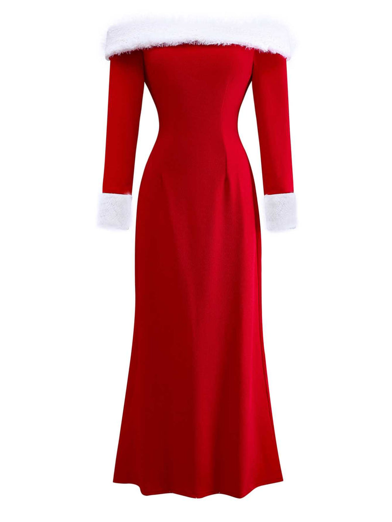Red Christmas Off Shoulder Maxi Dress