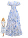 Blue 1930s Floral Vintage Classic Dress