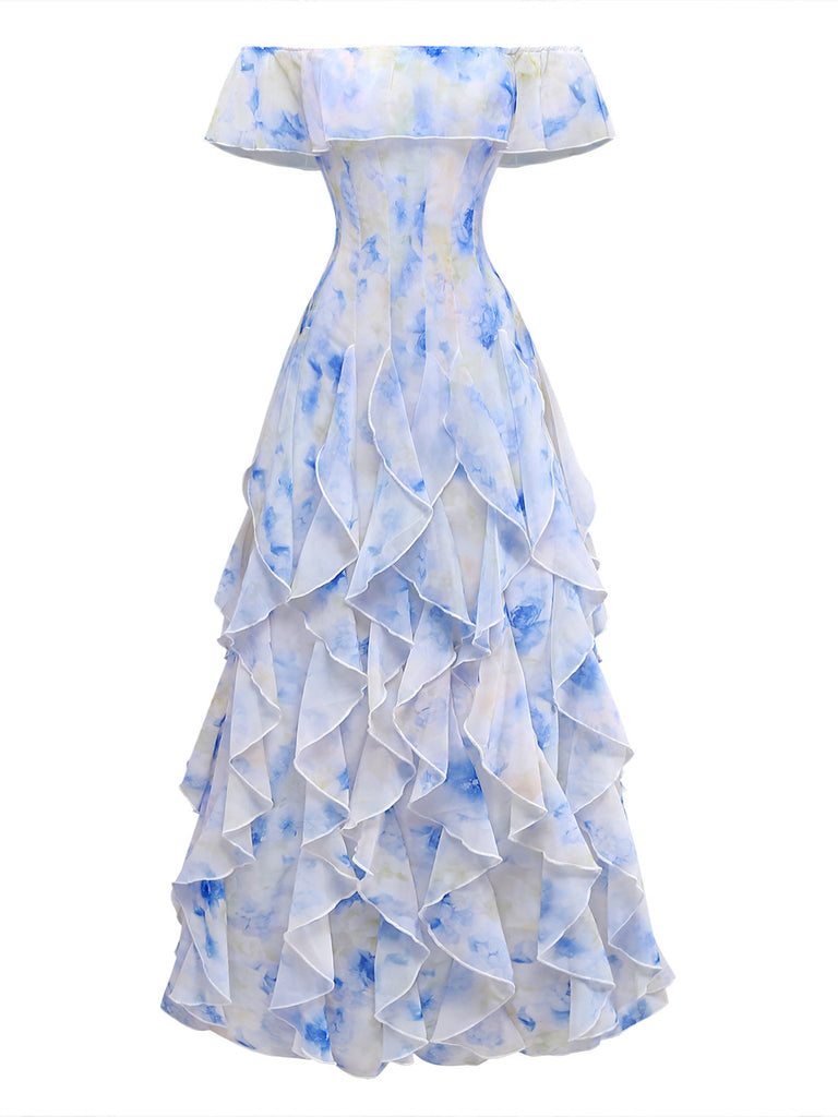 Blue 1930s Floral Vintage Classic Dress 2