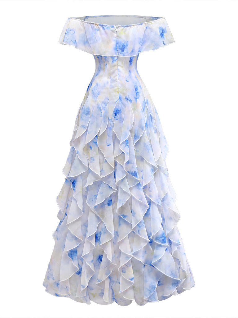 Blue 1930s Floral Vintage Classic Dress 3