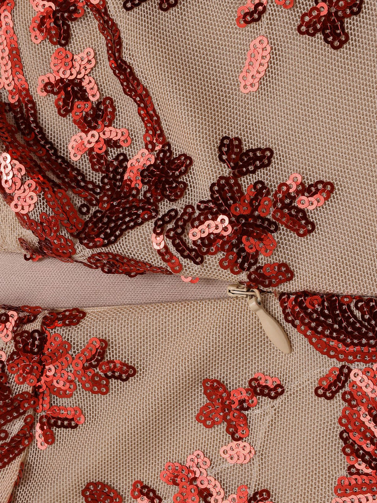 This 1930s One Shoulder Sequined Floral Slit Dress wraps her in 1930s elegance, one twirl at a time