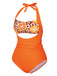 Side view: 1930s Orange 1930s Floral Halter One-Piece Swimsuit, perfect for vintage themed parties and retro fashion enthusiasts