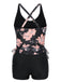 Back view: 1930s 1930s Pink Floral Lace-Up Tankini, perfect for retro themed parties, vintage fashion enthusiasts and special occasions