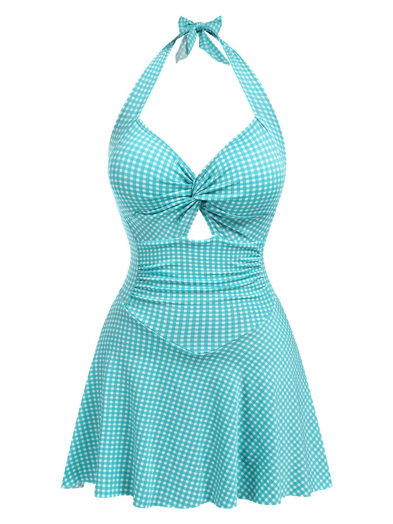 She's wearing 1930s Plaid Halter One-Piece Swimsuit and the whole beach remembers the 1930s