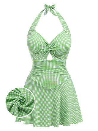 She's wearing 1930s Plaid Halter One-Piece Swimsuit and the whole beach remembers the 1930s