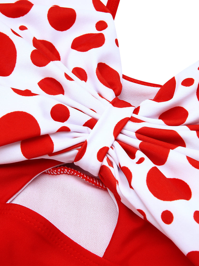 1930s Polka Dot Bowknot Patchwork Swimsuit: timeless style reimagined