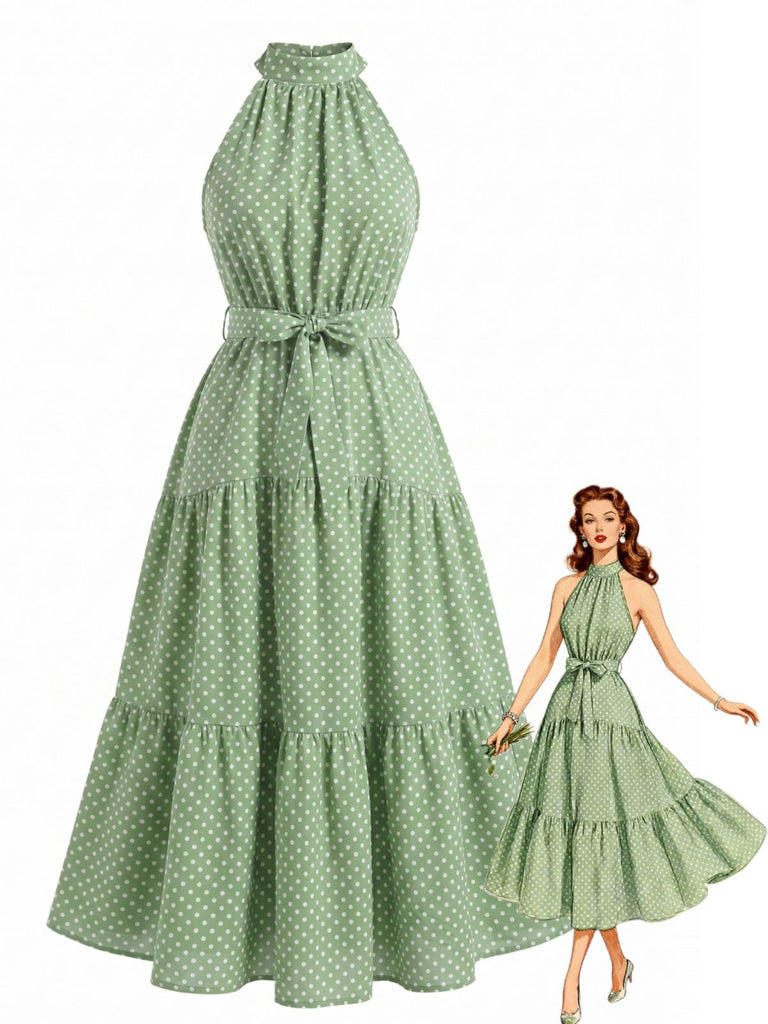 1930s Vintage Polka Dot Floral Dress