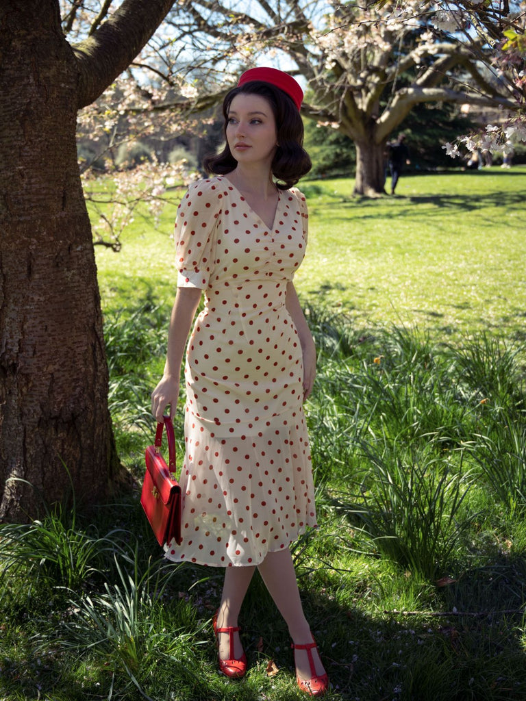 vintage polka dot dress Retro Stage Vintage V-Neck Polka Dot Mermaid Midi Dress for Daily Casual