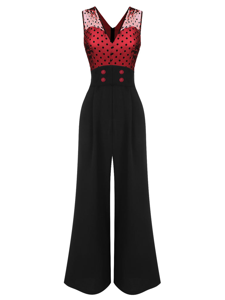1930s Polka Dot Patchwork Button Jumpsuit: timeless style reimagined