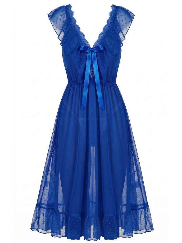 1930s Polka Dot Spaghetti Strap Mesh Princess Nightgown: beautiful vintage lingerie, retro nightgown, elegant sleepwear with timeless appeal