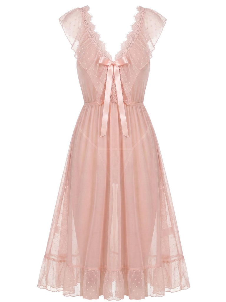 1930s Polka Dot Spaghetti Strap Mesh Princess Nightgown, vintage fashion, retro style - perfect for women who love vintage and retro fashion