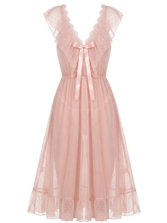 1930s Polka Dot Spaghetti Strap Mesh Princess Nightgown, vintage fashion, retro style - perfect for women who love vintage and retro fashion