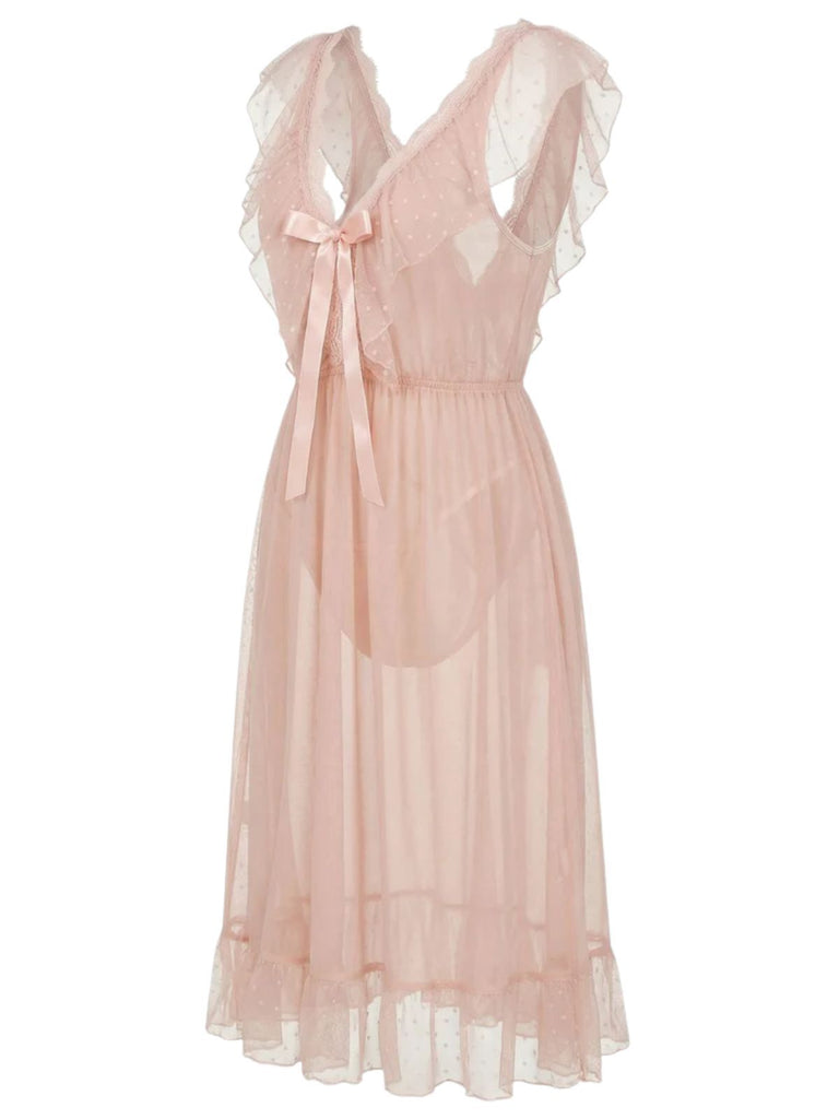1930s Polka Dot Spaghetti Strap Mesh Princess Nightgown, vintage fashion, retro style - perfect for women who love vintage and retro fashion
