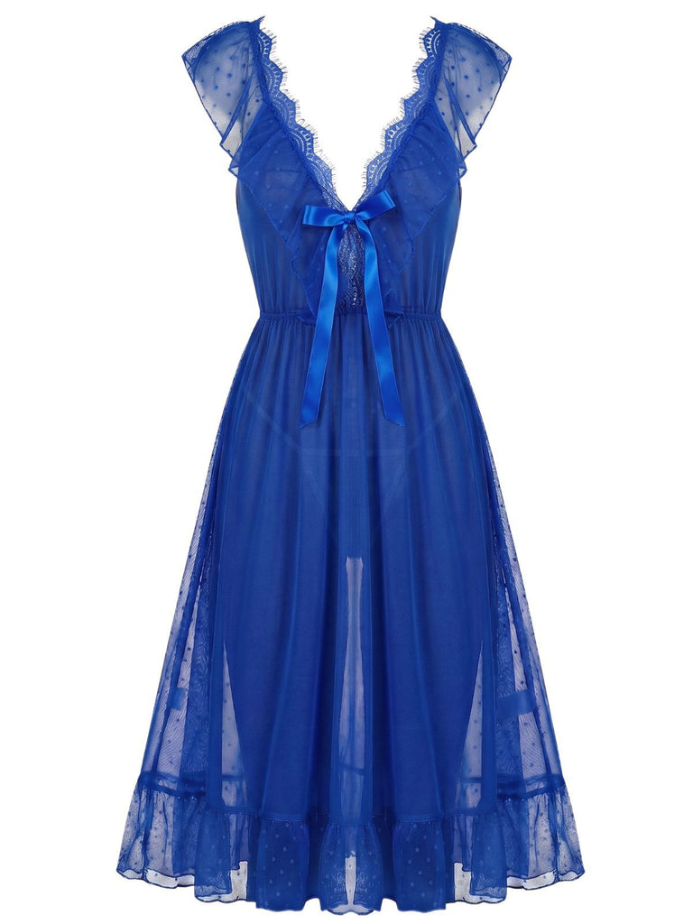 1930s Polka Dot Spaghetti Strap Mesh Princess Nightgown, vintage fashion, retro style - perfect for women who love vintage and retro fashion