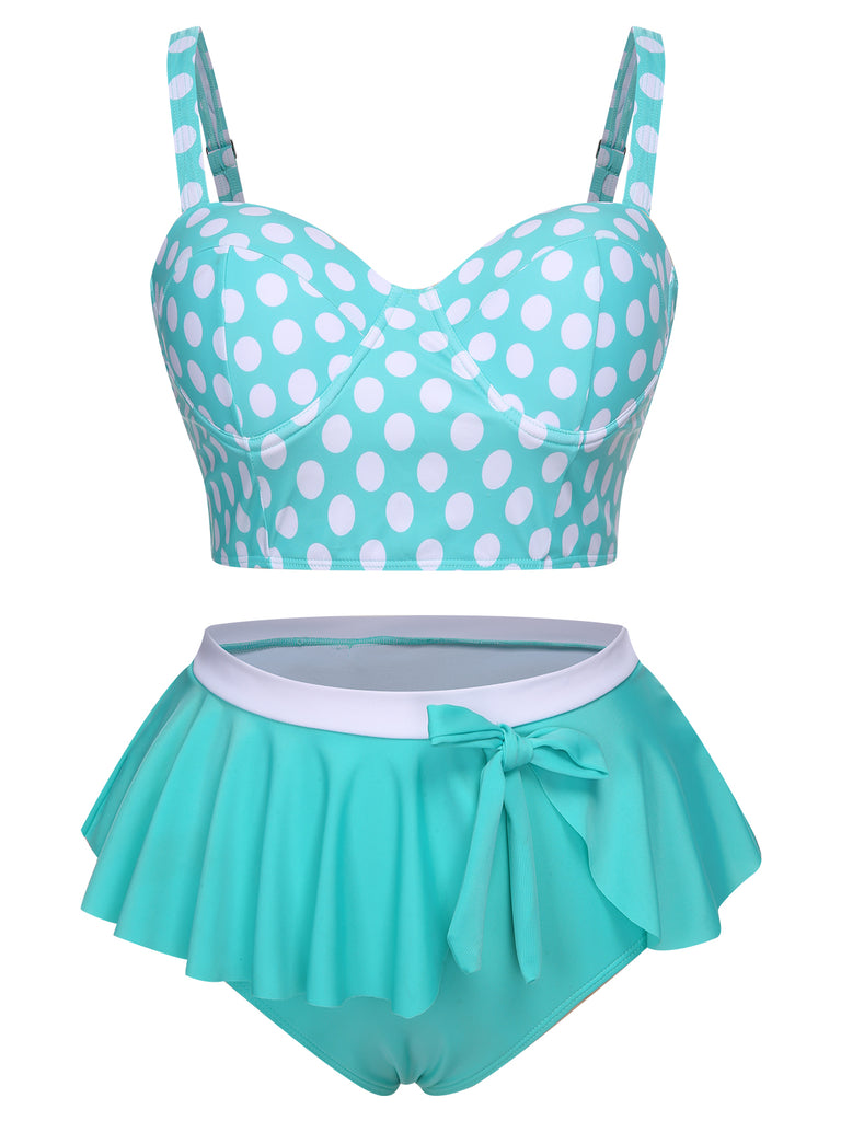 1930s Polka Dot Suspender Swimsuit Set - vintage swimsuit, pin-up style