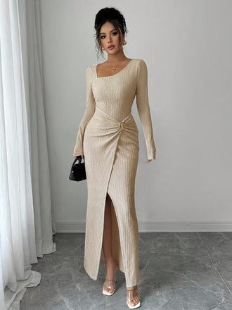 1930s Ribbed Long Sleeve Split Dress - vintage dress, retro fashion