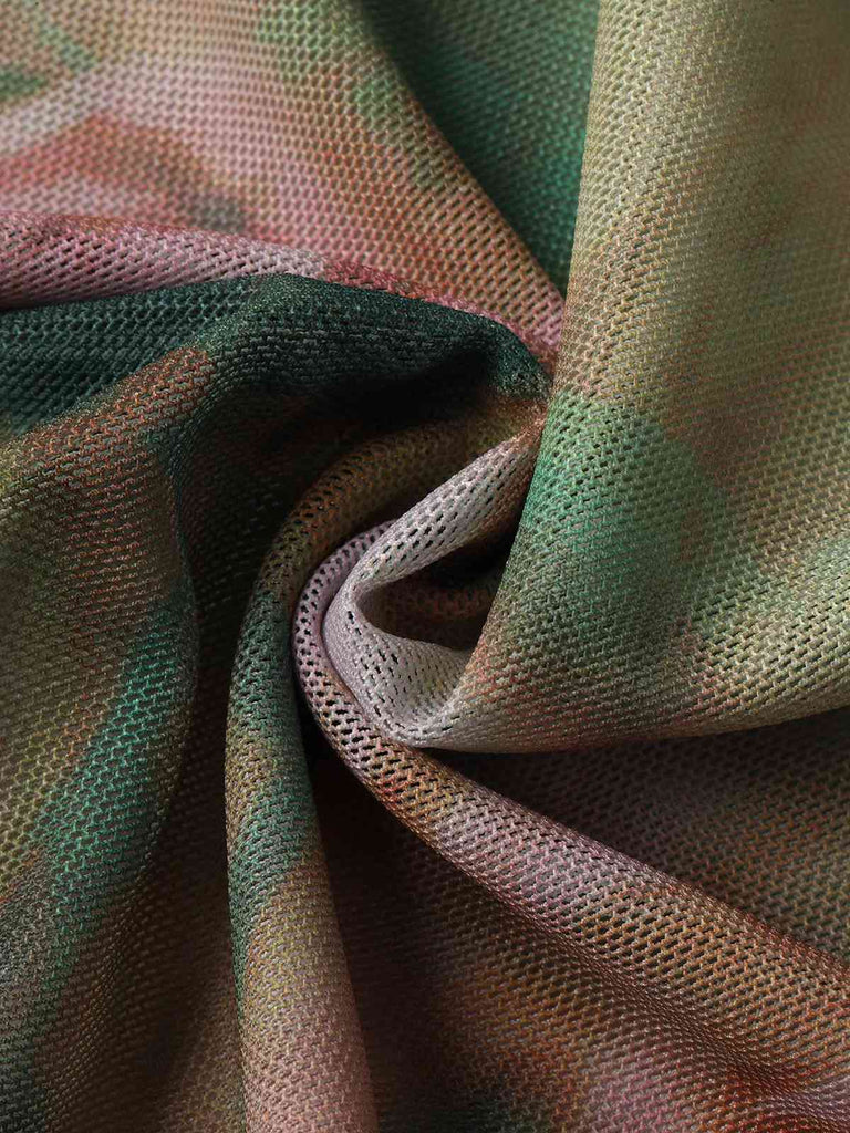 1930s Rose Print Fishbone Ruched Slit Dress