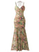 1930s Rose Print Fishbone Ruched Slit Dress