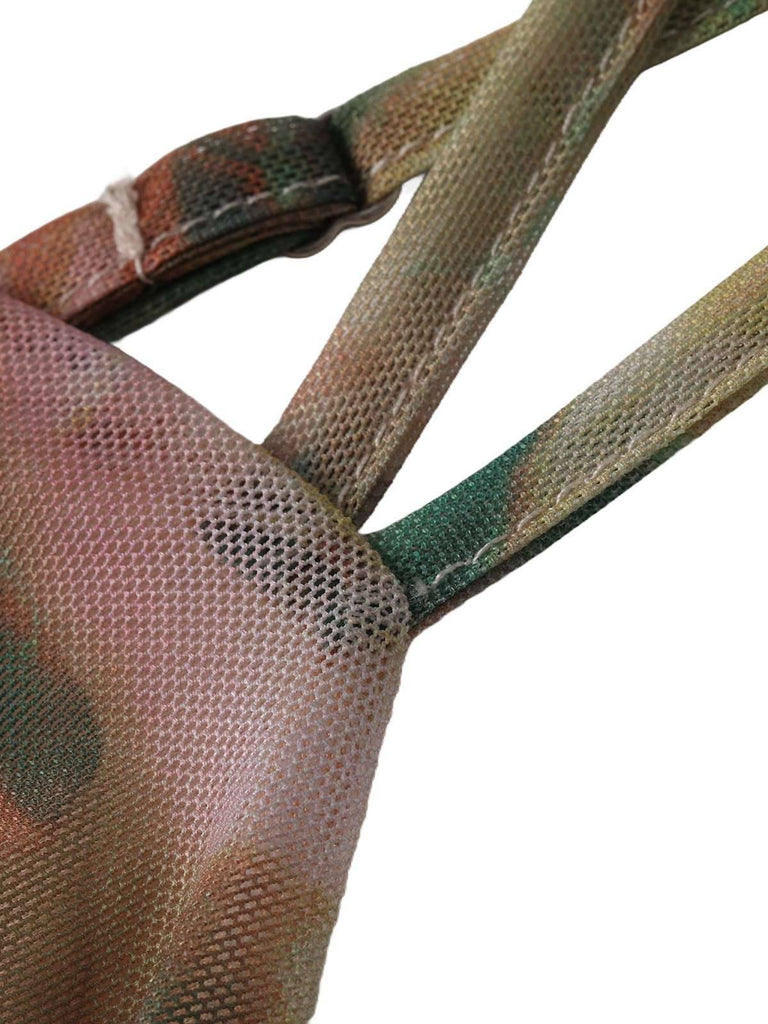 1930s Rose Print Fishbone Ruched Slit Dress