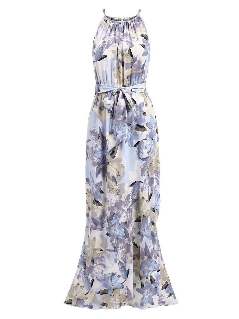 1930s Round Neck Floral Irregular Hem Belted Dress: where 1930s romance meets her modern spirit