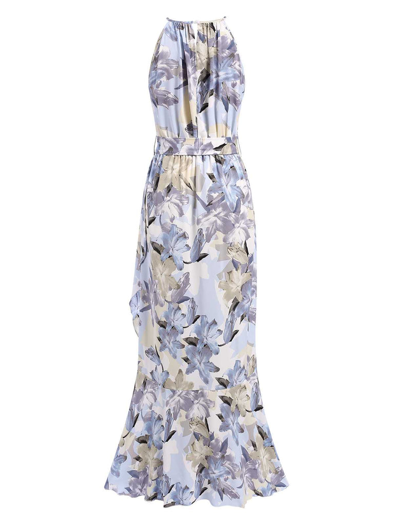 This 1930s Round Neck Floral Irregular Hem Belted Dress wraps her in 1930s elegance, one twirl at a time