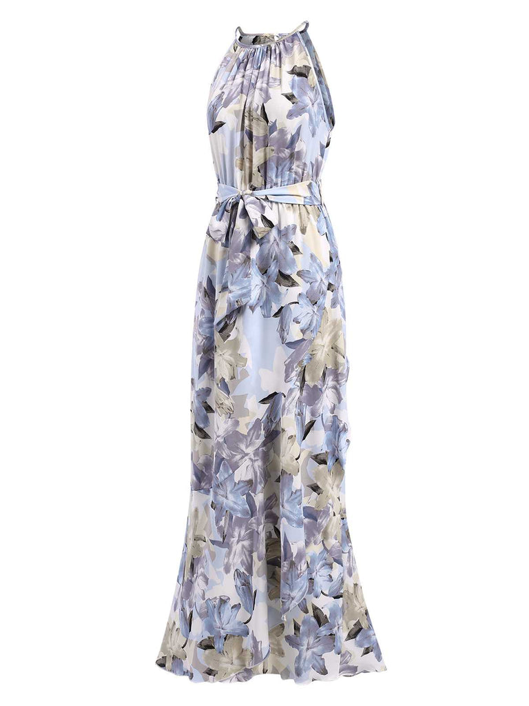 1930s Round Neck Floral Irregular Hem Belted Dress — the kind of 1930s dress that makes strangers smile