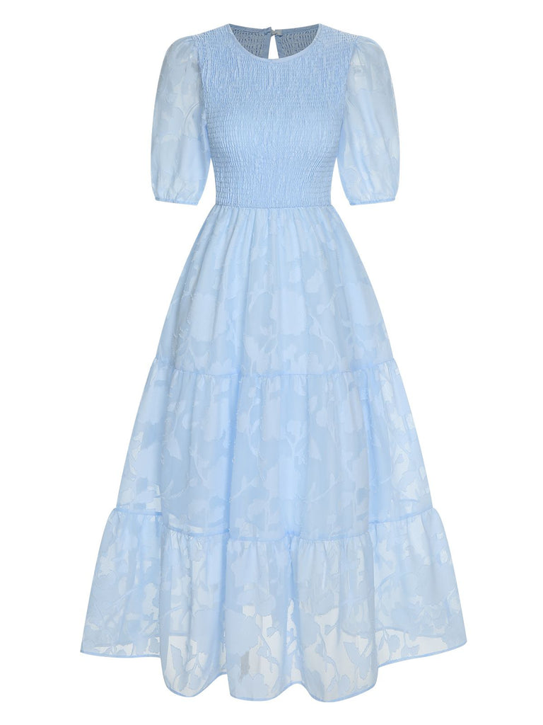 1930s Round Neck Puff Sleeve Wrinkle Dress — a 1930s silhouette that turns sidewalks into runways
