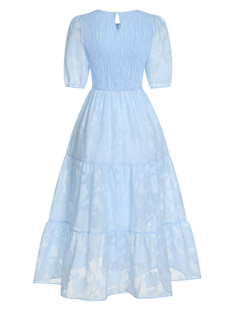 1930s Round Neck Puff Sleeve Wrinkle Dress — a 1930s silhouette that turns sidewalks into runways