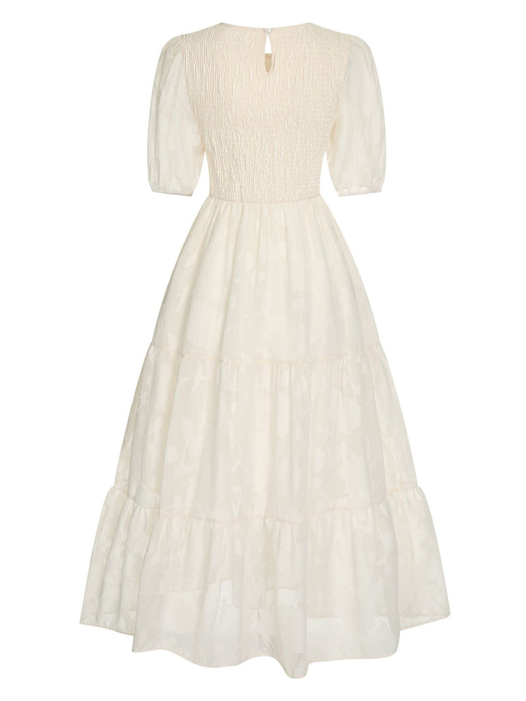 1930s Round Neck Puff Sleeve Wrinkle Dress — a 1930s silhouette that turns sidewalks into runways