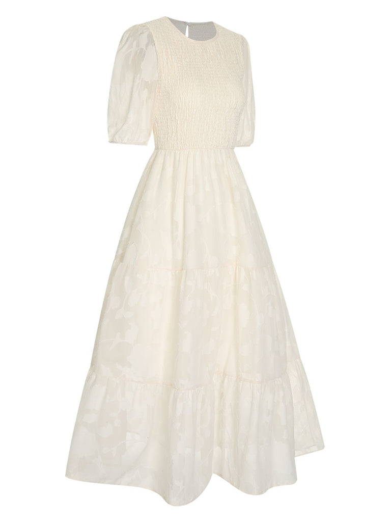 She slips into this 1930s Round Neck Puff Sleeve Wrinkle Dress and suddenly it's a 1930s daydream