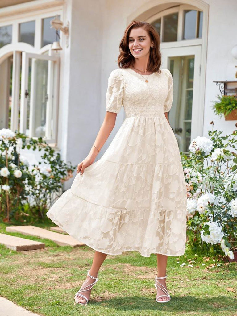 1930s Round Neck Puff Sleeve Wrinkle Dress | Retro Stage 1930s Round Neck Puff Sleeve Wrinkle Dress | Retro Stage
