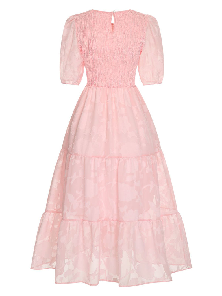 She slips into this 1930s Round Neck Puff Sleeve Wrinkle Dress and suddenly it's a 1930s daydream