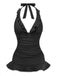 1930s Ruffle Halter Contrast Trim Swimdress - vintage dress, retro fashion